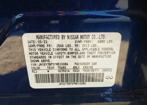 2023 Infiniti Q50 Luxe из США, поврежденный, VIN JN1EV7BP5PM510084